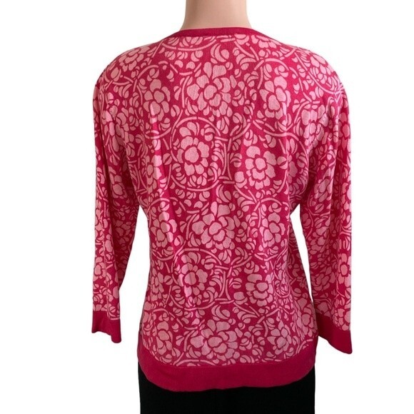 Talbots Floral Lightweight Sweater Womens Size LARGE Pink V-Neck‎ Cotton Blend - Picture 2 of 7